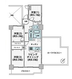 ニューウェルテラス元住吉 3LDKの間取図画像