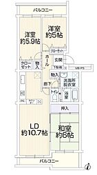 サンビームヒルズ西菅5号棟 3LDKの間取図画像