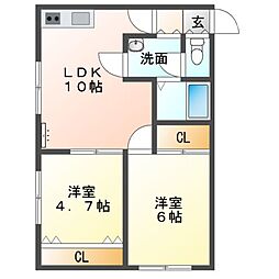 Mハイツ若草3 2LDKの間取図画像