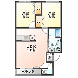 Mハイツ日の出2 2LDKの間取図画像