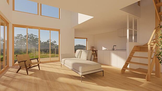 《SE構法で建てる家》◇２階建ての家◇耐力壁が少なくて済むため、柱や壁の少ない大空間を実現できます