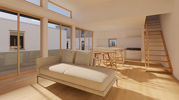 ■スキップフロアの大きな特徴■　従来のように空間を横に利用するのではなく縦に利用しています　そのため、空間に連続性があるつながりを感じる家が設計できます