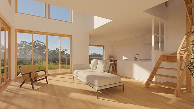 《SE構法で建てる家》◇２階建ての家◇耐力壁が少なくて済むため、柱や壁の少ない大空間を実現できます