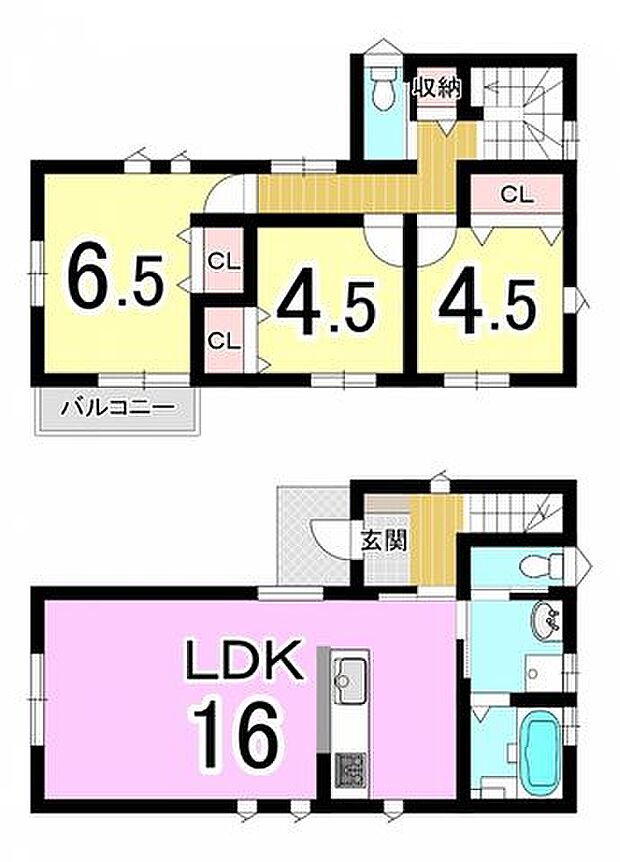 【3LDK】リビングはゆったり16帖あり、全居室収納の3LDKは充実の居住空間です。