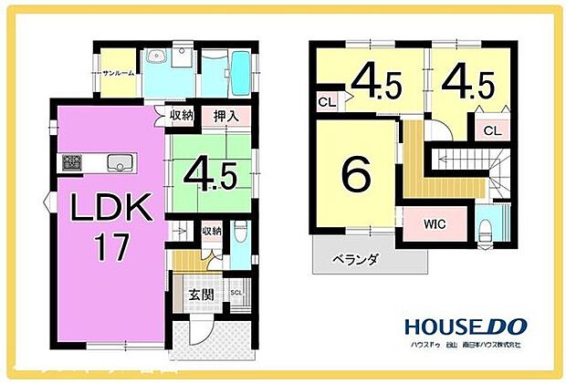 【建物面積95.22m2(28.8坪)4LDK+WIC+サンルーム】