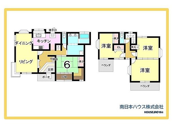 1階にLDKと6帖の和室、2階に洋室3室を配置した4LDK。押入れやクローゼットなど収納も備えています。※間取り図と現況が異なる場合は、現況を優先します。