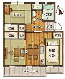 鶴川6丁目団地6-9-4 2LDKの間取図画像
