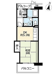 URアーバンラフレ小幡 5階1DKの間取り