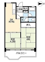 UR大幸東 11階2DKの間取り