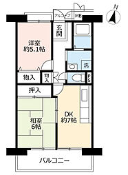 URアーバンラフレ小幡 5階2DKの間取り