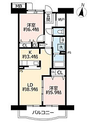 UR都市機構アーバンラフレ小幡7号棟 2LDKの間取図画像