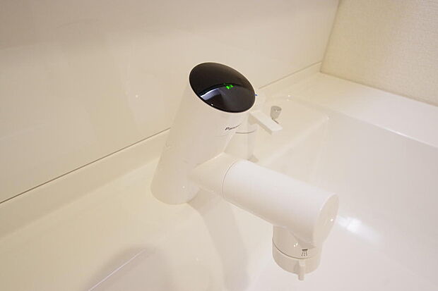 洗面台の給水口はホースが伸びるので朝シャン出来ます。シングルレバーでお湯の温度も楽々調整出来ます。