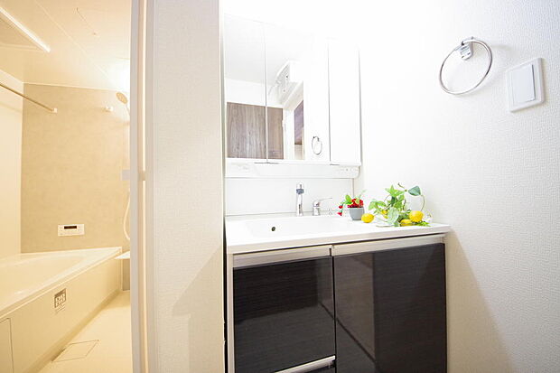 家族全員で利用するパブリックスペースとなりますので、鏡周りの収納ですっきり洗面台がご利用いただけます