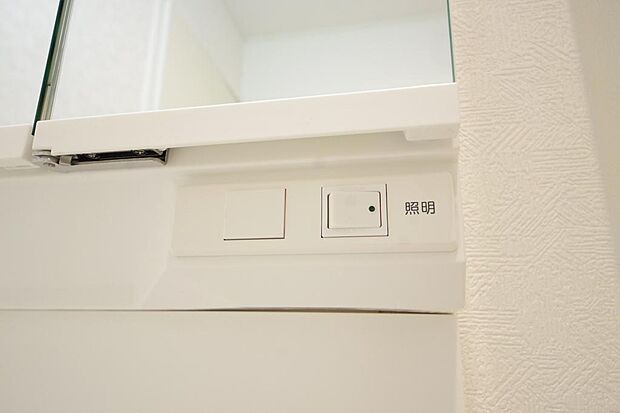 洗面台には、照明　コンセント　くもり止めの３点が標準装備されております。