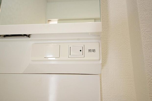 洗面台には、照明　コンセント　くもり止めの３点が標準装備されております。