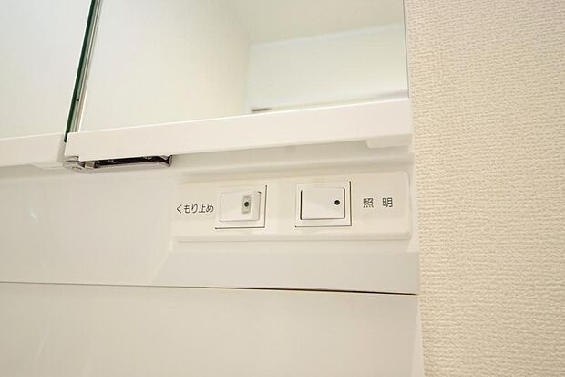 洗面台には、照明とコンセントが標準装備されております。コンセントの容量は1300Wまで大丈夫です。