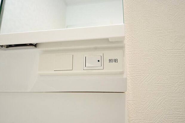 洗面台には、照明　コンセント　くもり止めの３点が標準装備されております。