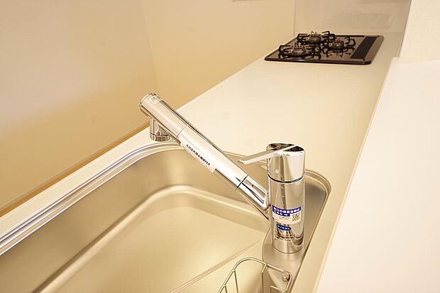 レバー操作一つで水量、温度も調節可能です。また、蛇口には浄水カートリッジも内蔵可能です。