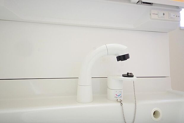 洗面台の給水口はホースが伸びるので朝シャン出来ます。シングルレバーでお湯の温度も楽々調整出来ます。