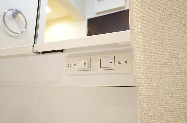 洗面台には、照明とコンセントが標準装備されております。コンセントの容量は1200Wまで大丈夫です。