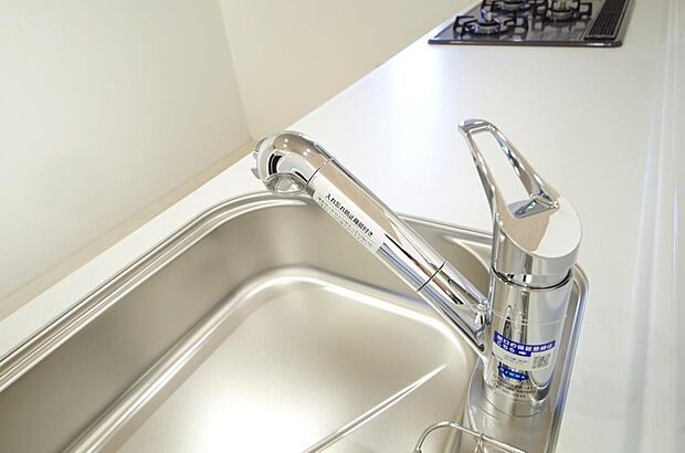 レバー操作一つで水量、温度も調節可能です。また、蛇口には浄水カートリッジも内蔵可能です。
