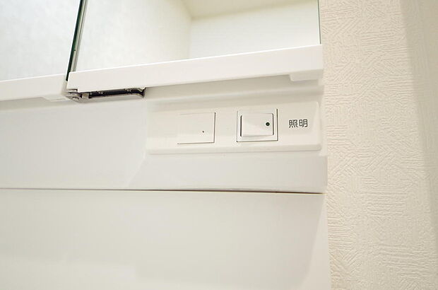 洗面台には、照明　コンセント　くもり止めの３点が標準装備されております。