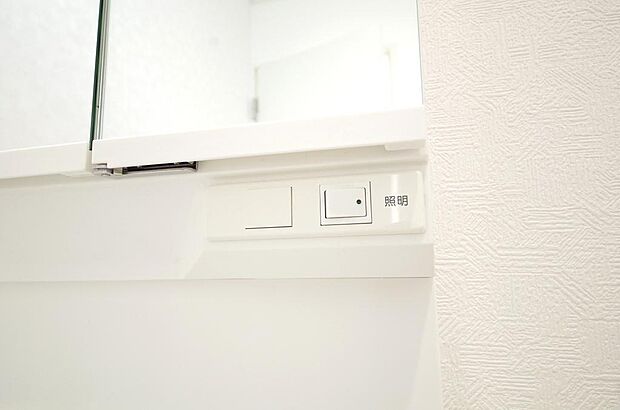 洗面台には、照明　コンセント　くもり止めの３点が標準装備されております。
