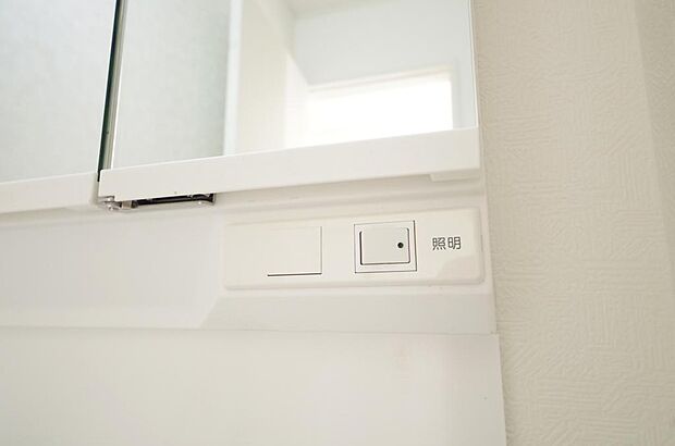 洗面台には、照明　コンセント　くもり止めの３点が標準装備されております。