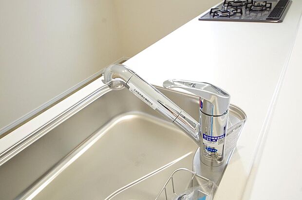 レバー操作一つで水量、温度も調節可能です。また、蛇口には浄水カートリッジも内蔵可能です。