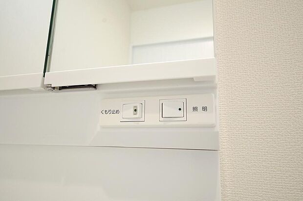 洗面台には、照明とコンセントが標準装備されております。コンセントの容量は1300Wまで大丈夫です。