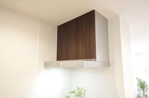 キッチン上部には、ブーツ型の照明付きのレンジフードが標準装備されております。