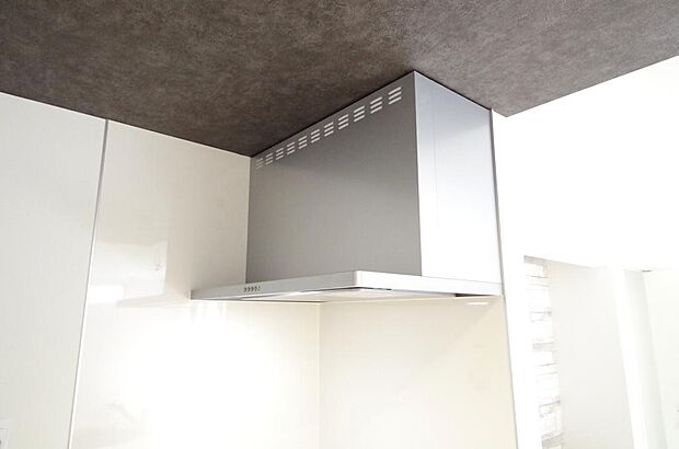 キッチン上部には、ブーツ型の照明付きのレンジフードが標準装備されております。