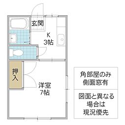 レントール千石B 1Kの間取図画像