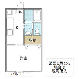 カワマタハイツA 1Kの間取図画像
