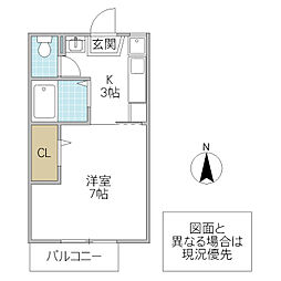 レジデンスみやま D棟 2階1Kの間取り