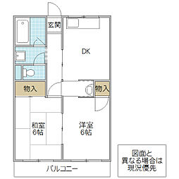 大みか中央ビル 2階2DKの間取り