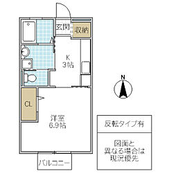 レジデンスみやまB 1Kの間取図画像