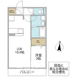 クラリス秀宝 1LDKの間取図画像