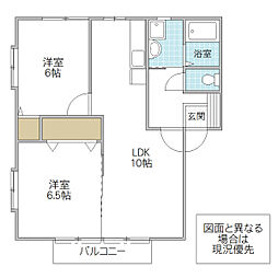 タウンコート塙山B 2LDKの間取図画像