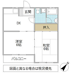 小川ハイツ 2DKの間取図画像