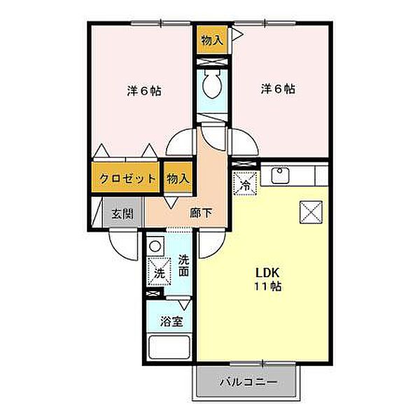 グランシャリオ 102号室｜茨城県那珂市菅谷(賃貸アパート2LDK・1階・53.76㎡)の写真 その2