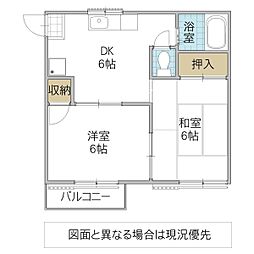 コーポ黒沢A 2DKの間取図画像