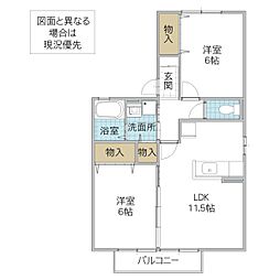 ベルコート B 1階2LDKの間取り