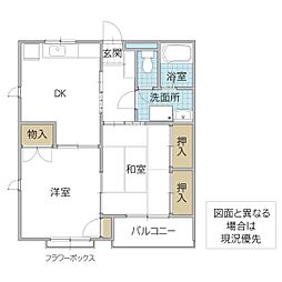 ビューパストラル B棟 2階2DKの間取り