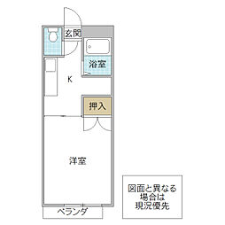 サンシャイン東海B 1Kの間取図画像