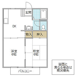 サンビレッジ大宮 B棟 1階2DKの間取り