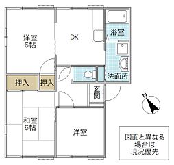 タウニィK A棟 102号室 1階3DKの間取り