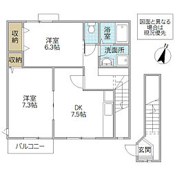アトラスD 2DKの間取図画像