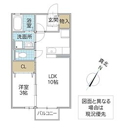 グランドソレイユ 2階1LDKの間取り