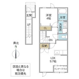 アヴァロン 202号室 2階1LDKの間取り